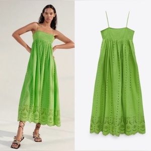 ZARA Openwork Eyelet Babydoll Maxi Dress